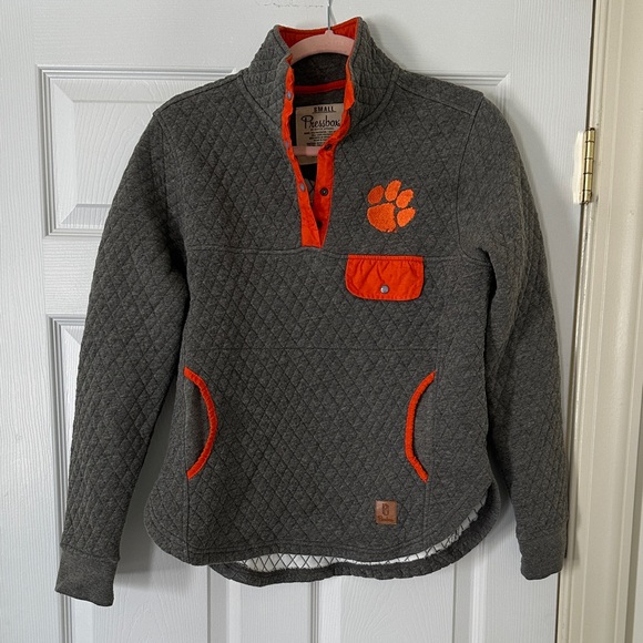 Pressbox Tops - Clemson Pressbox Gray Quilted Sweatshirt with Orange Accents